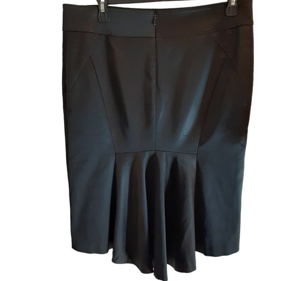 Black Satin Marciano Pencil Skirt with Waterfall Back Kick Pleat